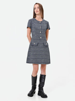 Abito corto in stuoia blu navy