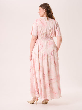 Long Curvy Dress in Glittery Pink Marble Print