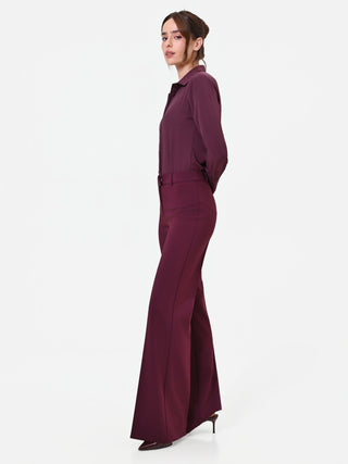 Studio Burgundy Flared Trousers in Technical Fabric