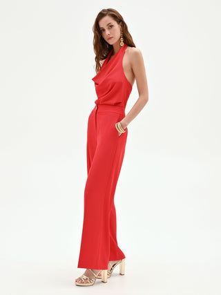 Erdbeerrote Wide-Leg-Hose aus Cady