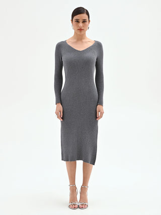 Medium grey knit dress with side slits