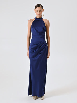 Long Blue Satin Dress