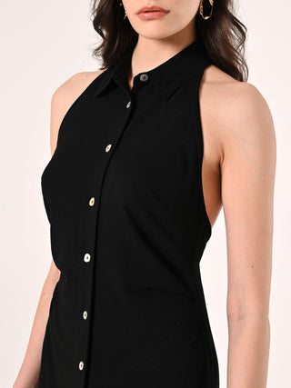 Black Linen Viscose Shirt Dress