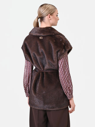 Gilet smanicato cioccolato effetto pelliccia