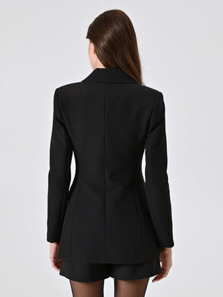 Black Double-Breasted Jacket with Covered Buttons