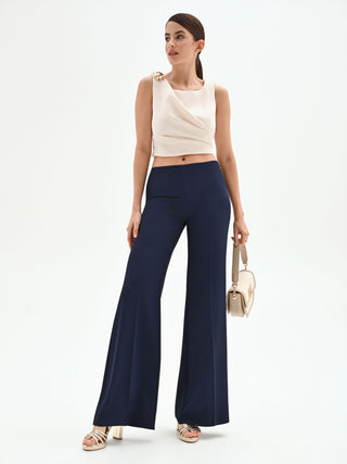 Blue palazzo pants with pressed crease