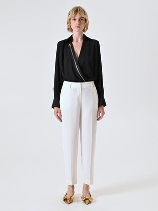 White Trousers with Covered Button