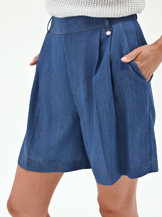 Pleated Chambray Shorts