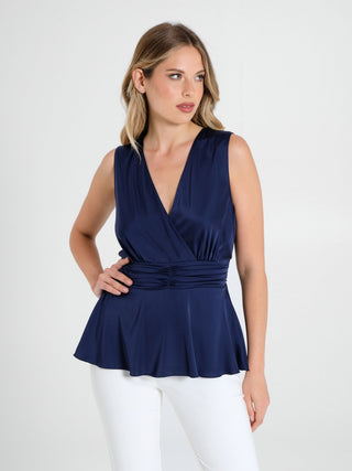 Ciemnoniebieski satynowy top