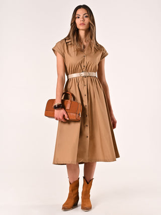Robe chemise marron tabac en coton