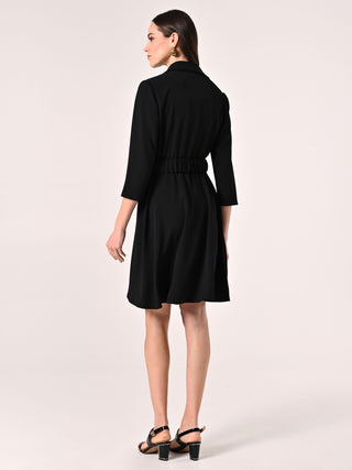 Black Shirt Dress in Cady with Ruched Belt