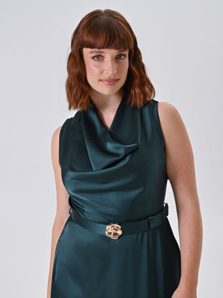 Plus-Size Green Satin Maxi Dress