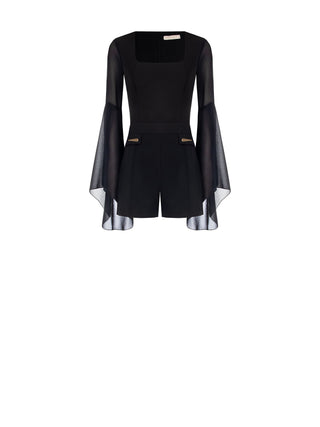 Kurzer schwarzer Jumpsuit mit weiten Ärmeln