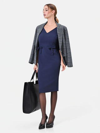 Abito tubino blu navy con fiocchi laterali