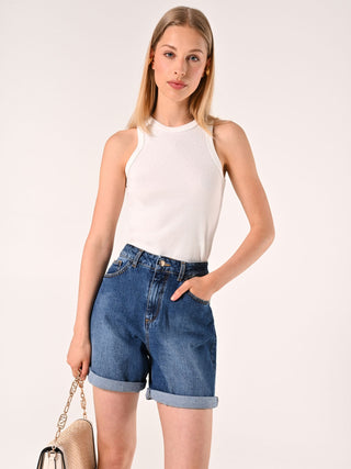 White Ribbed Vest with Rhinestones