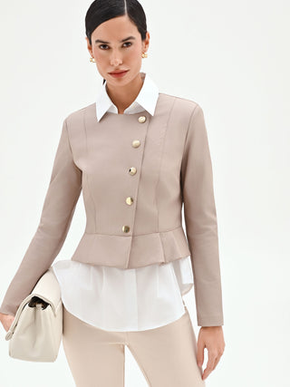 Taupe beige jacket with asymmetrical buttons