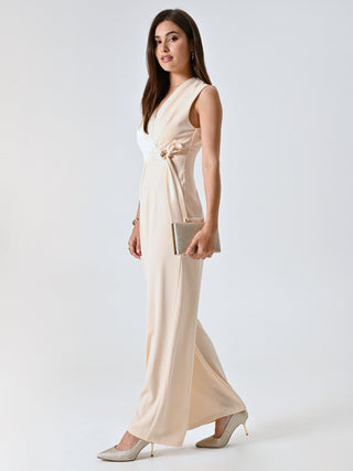 Light Beige Satin Palazzo Jumpsuit with Bodice