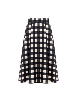 Black Oversized Check Midi Skirt