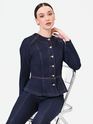 Giacca in denim blu navy con baschina