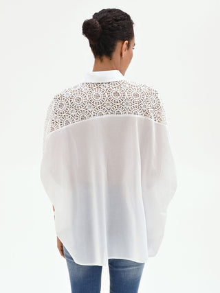 White Cotton Shirt with Lace Inserts