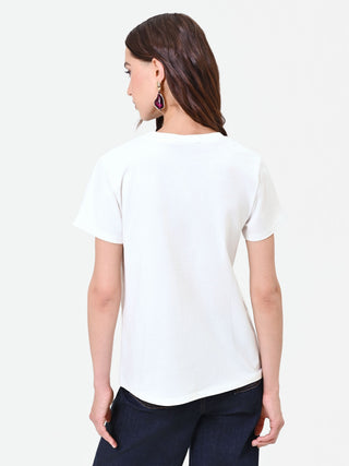 T-shirt panna con stampa grafica 