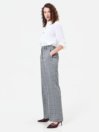 Pantalone grigio a gamba ampia con fantasia check