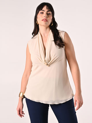 Blusa Curvy Beige con Gioiello