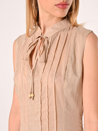 Flouncy Beige Cotton Dress
