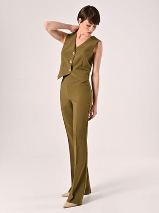 Flared Trousers in Military Green Technical Fabric