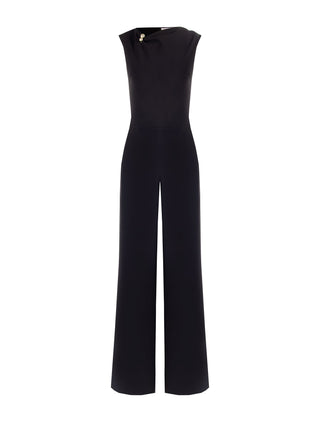 Schwarzer Palazzo-Jumpsuit mit Schmuckdetail