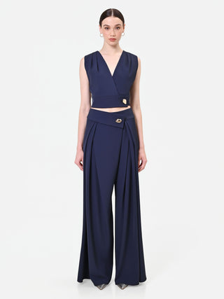 Pantalone palazzo blu navy con bottone design