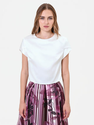 Blusa panna con maniche a risvolto