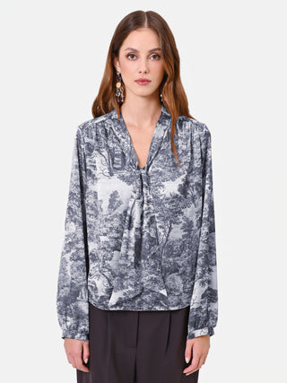 Graue Schluppenbluse mit Print