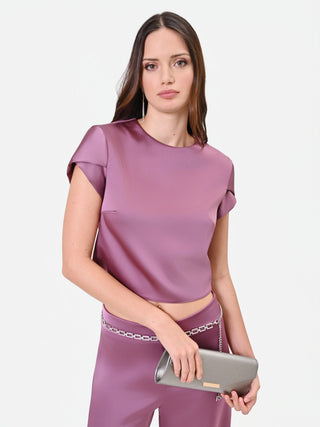 Blusa crop in raso rosa antico