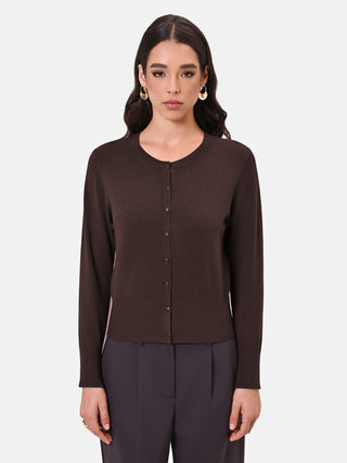 Cardigan in viscosa marrone moro con bottoni