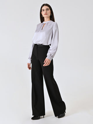 Black Technical Fabric Trousers with Satin Details