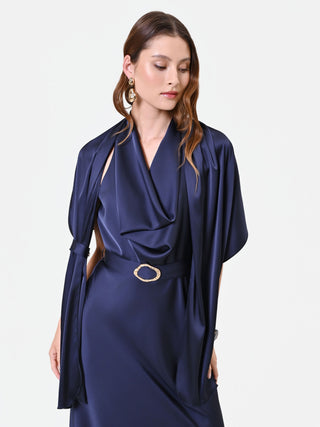 Stola blu navy in raso con anello