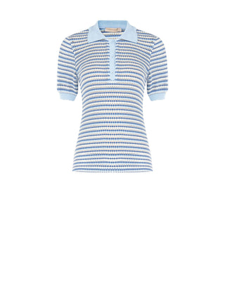 Striped Light Blue Knit Polo Shirt
