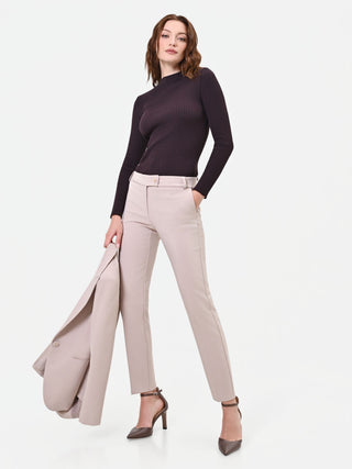 Taupe Beige Cigarette Trousers with Center Crease