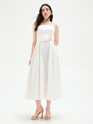 Cream Midi Dress with Jewel Detail