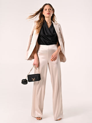 Pantaloni in Raso Strutturato Beige