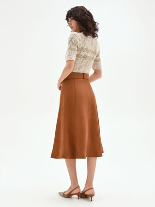 Gonna midi cammello beige effetto camoscio