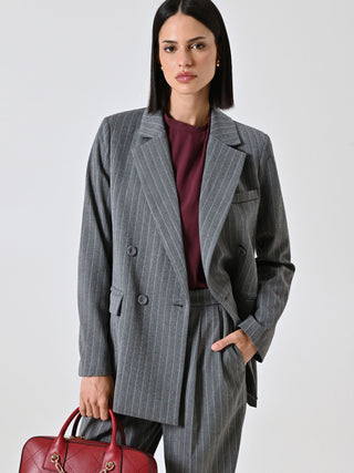 Grey Pinstripe Double-breasted Jacket