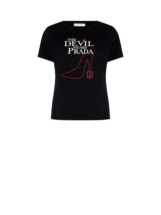 T-shirt nera 'The Devil Wears Prada' in cotone