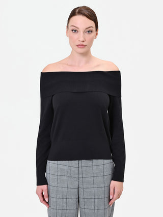 Maglione nero scollato in viscosa in misto viscosa