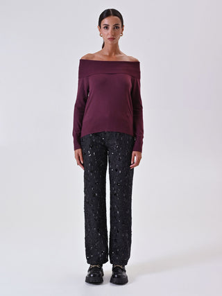 Pull col roulé bordeaux