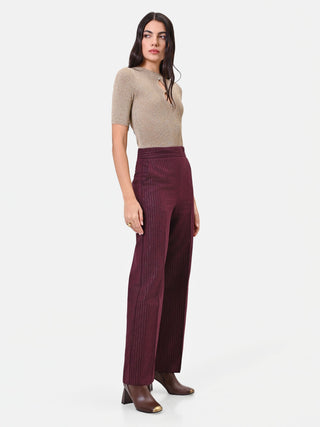 Pantalone in misto viscosa bordeaux gessato