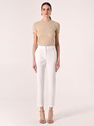 Pantaloni con Bottone Ricoperto Bianchi