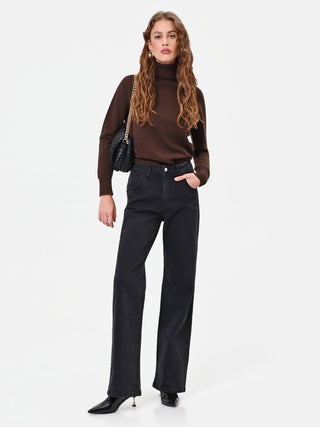 Black Wide-Leg Rhinestone Jeans