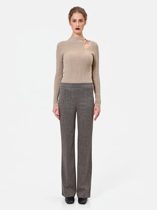 Beige Taupe Herringbone Straight-Leg Trousers
